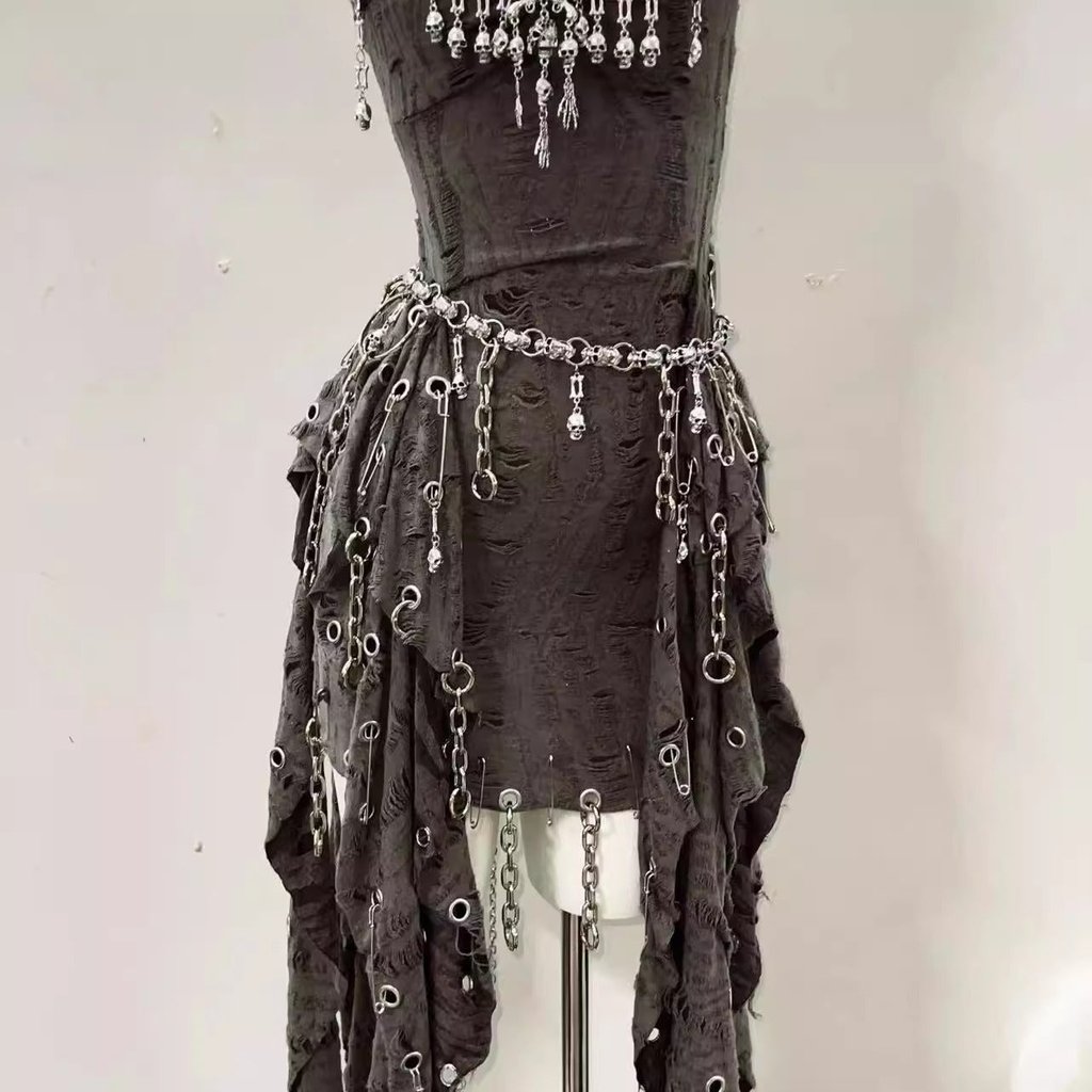 Original heavy industry handmade pure black skull Abi tide dress