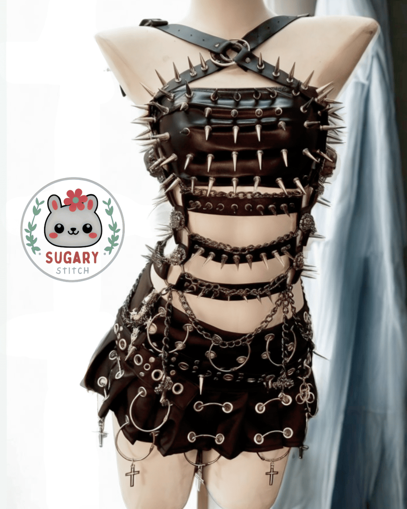 Sexy punk-style tube top + harness + skirt set