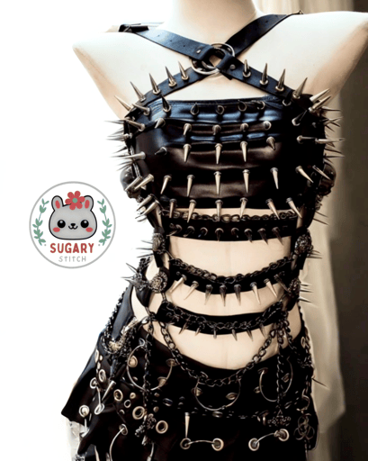 Sexy punk-style tube top + harness + skirt set