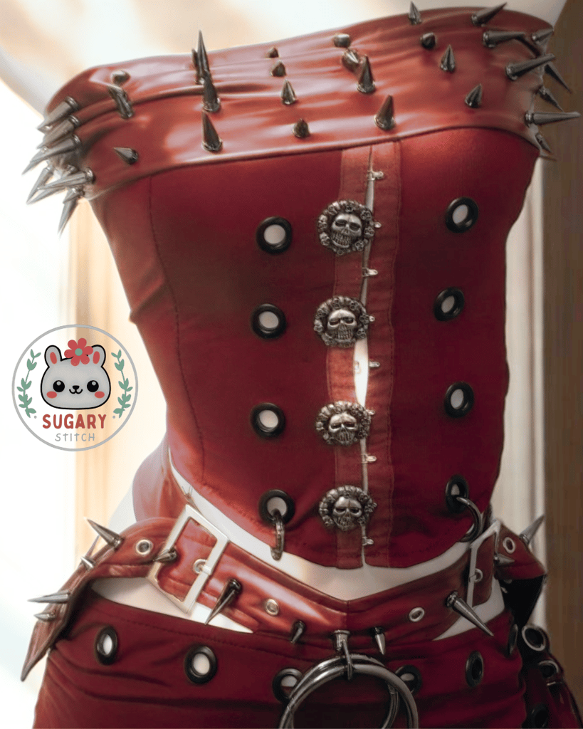 Burgundy desert-style strappy wrap skirt + spiky top set