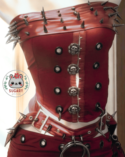 Burgundy desert-style strappy wrap skirt + spiky top set