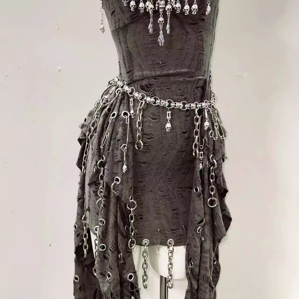 Original heavy industry handmade pure black skull Abi tide dress