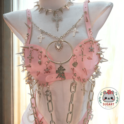 Three-piece kawaii punk bra chain lingerie harness set