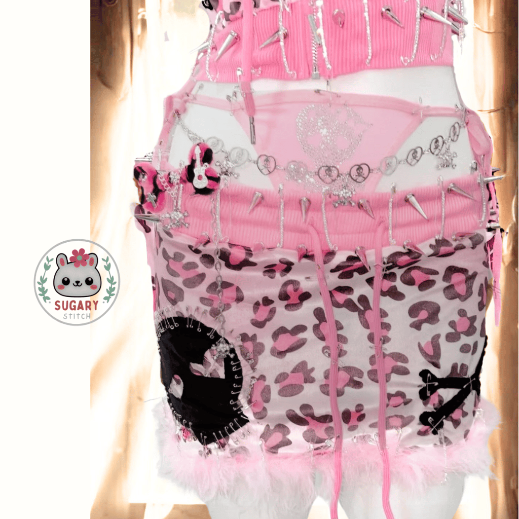 Pink leopard print faux feather 3-piece set