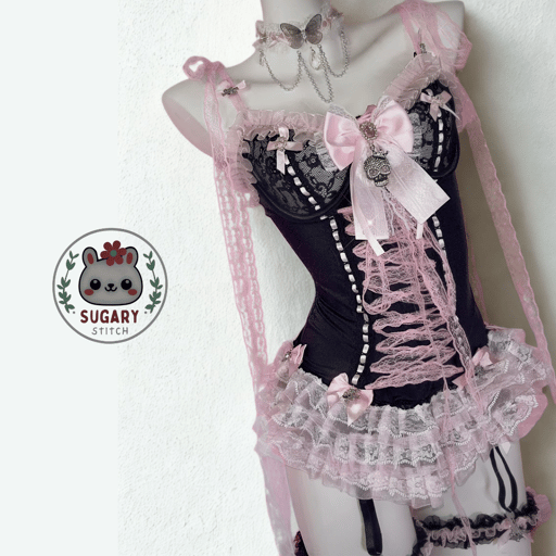Enchanting corset-style lolita dress + garters + panty set