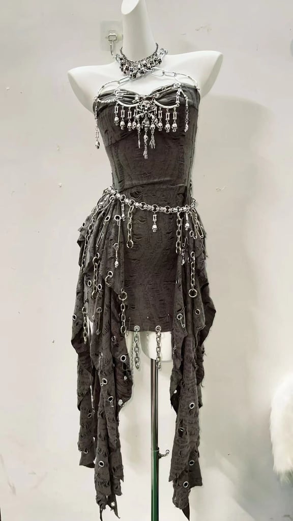 Original heavy industry handmade pure black skull Abi tide dress