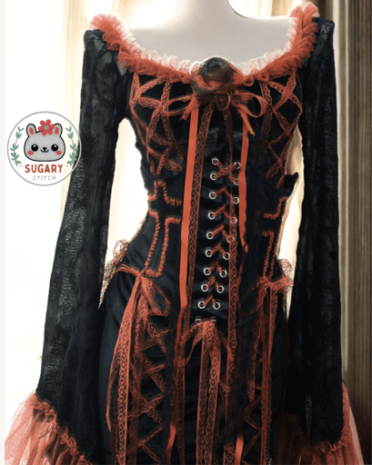 Black and red lace and tulle dramatic maxi dress