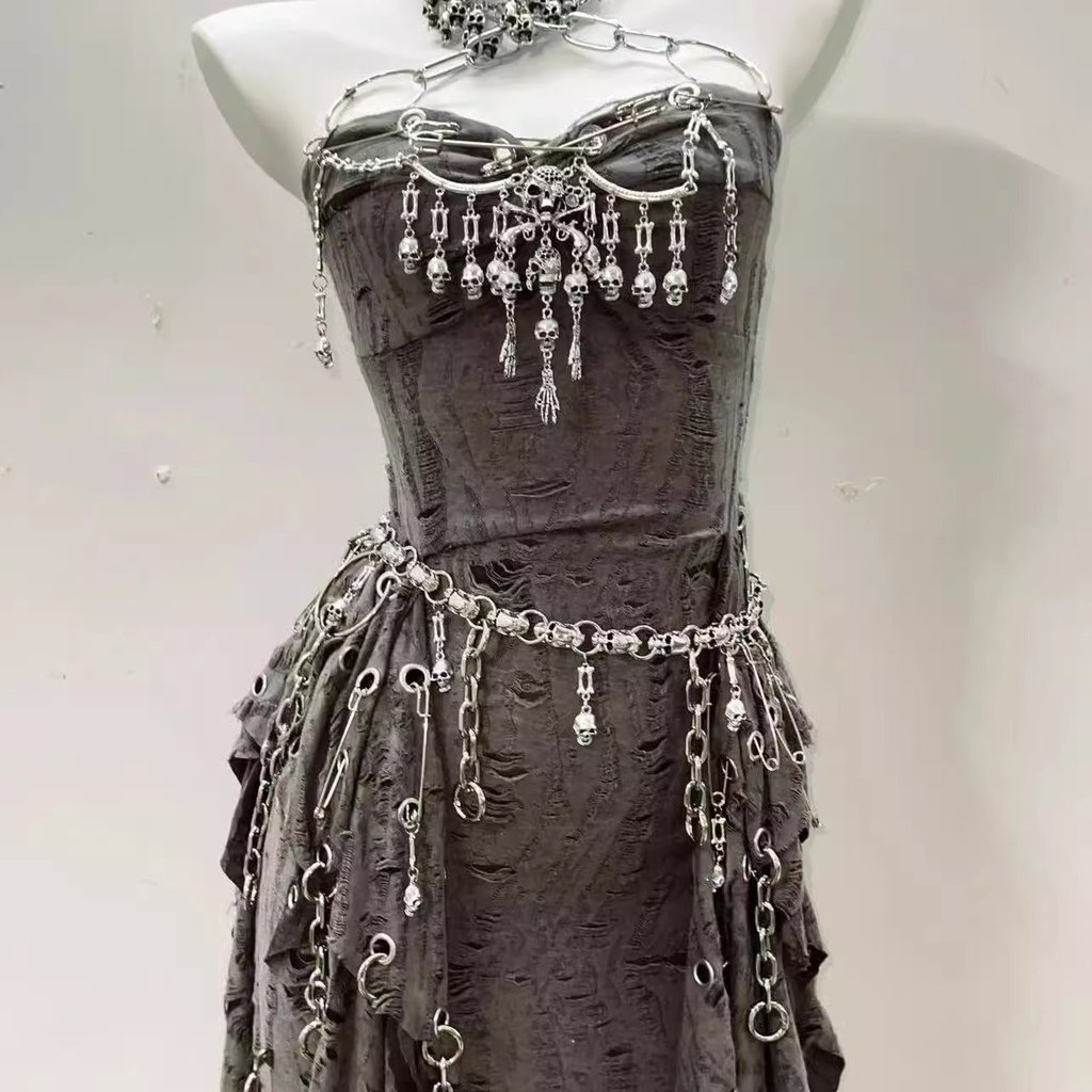 Original heavy industry handmade pure black skull Abi tide dress
