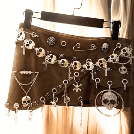 Handcrafted skull & cross embellished gothic mini skirt