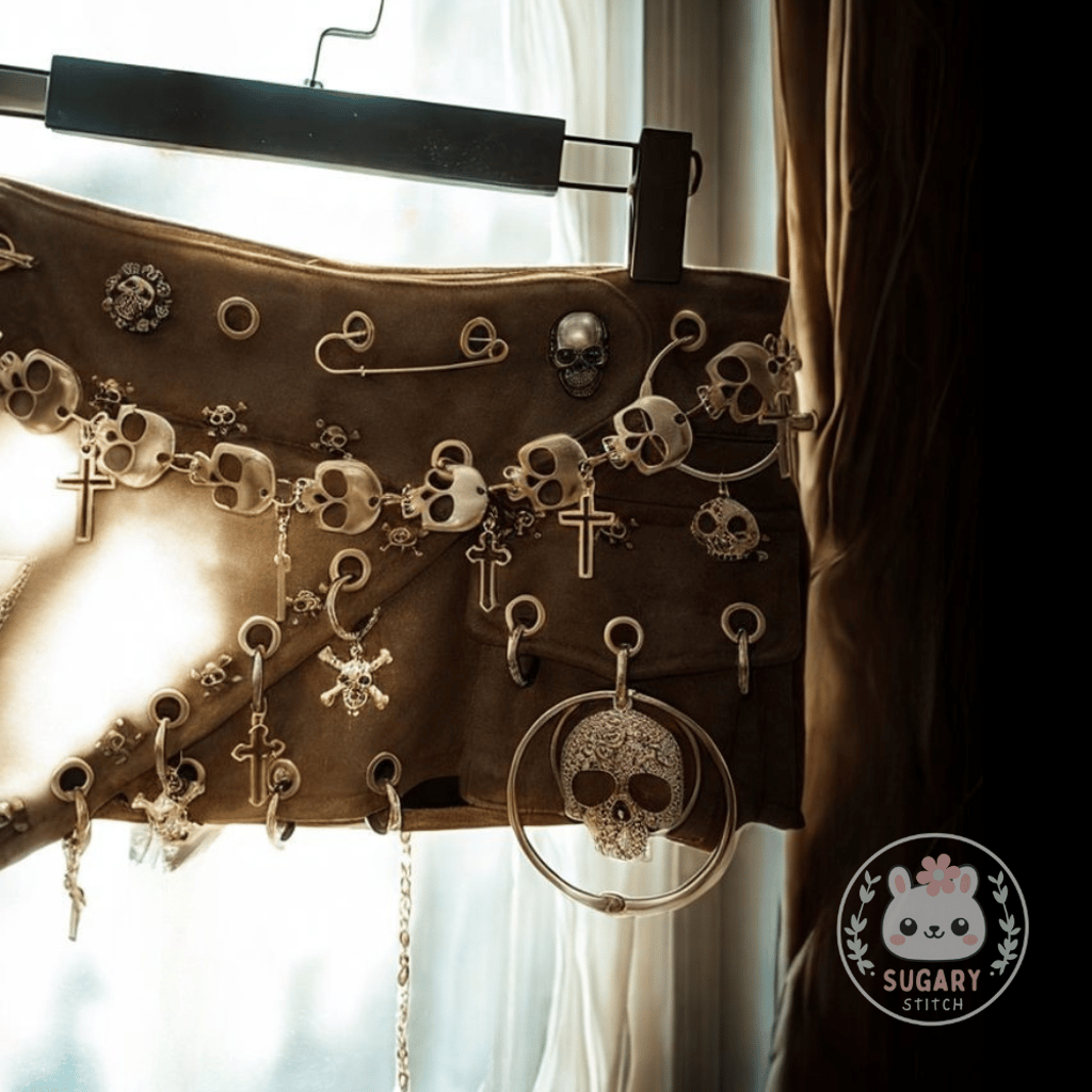 Handcrafted skull & cross embellished gothic mini skirt