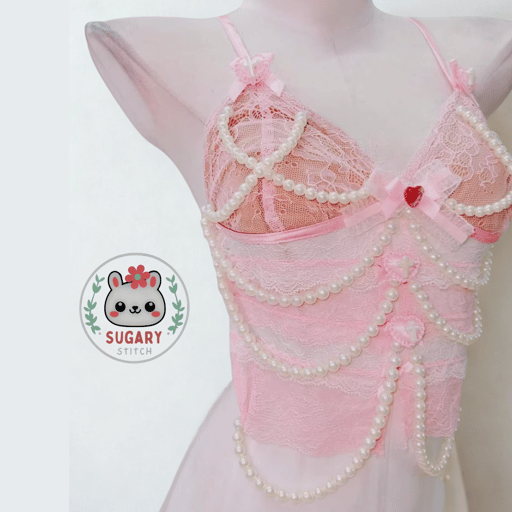 Sweetest lace and faux pearl harajuku cami tank