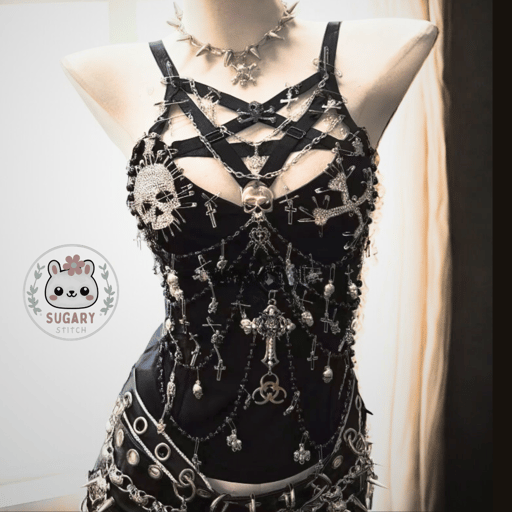 Upcycled punk pentagram-style harness tank top