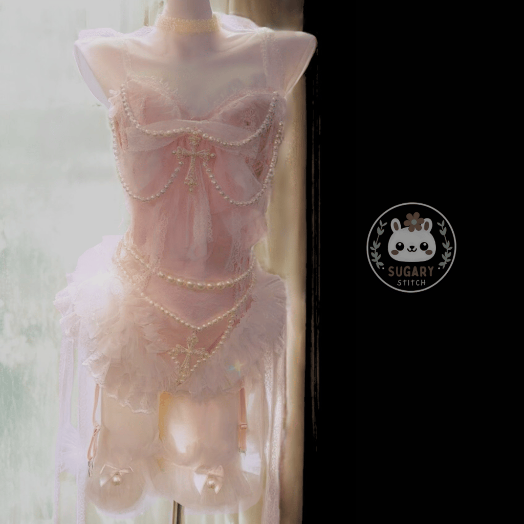 Dreamy handmade garter lingerie teddy bodysuit