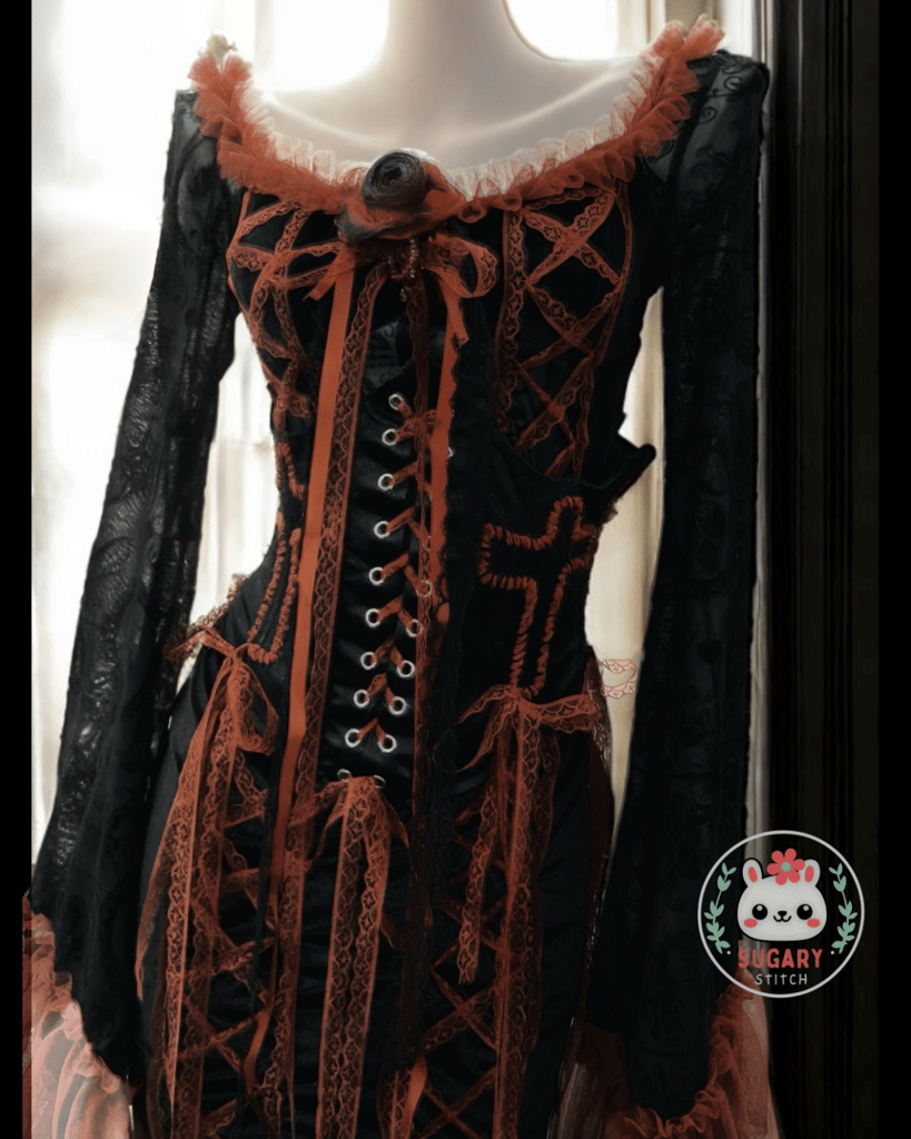 Black and red lace and tulle dramatic maxi dress