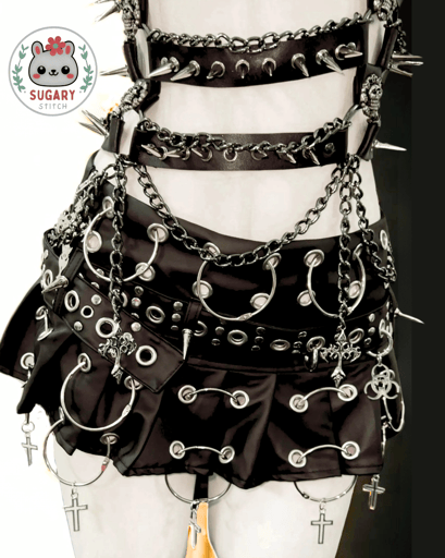 Sexy punk-style tube top + harness + skirt set
